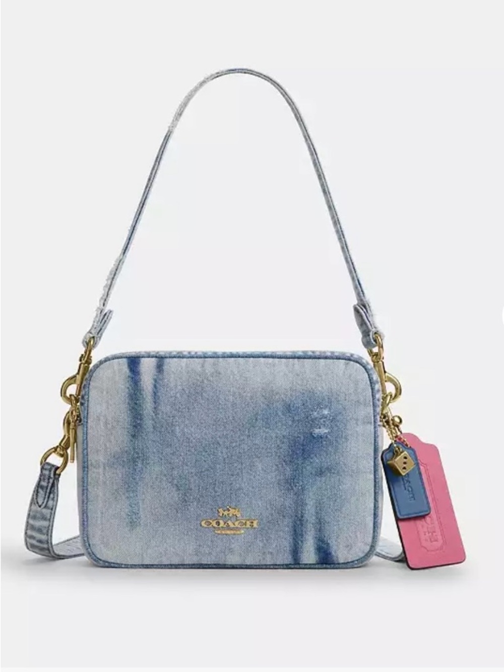 Coach Carey Crossbody in Loved Denim with Pink Charm - Picture 5 of 9